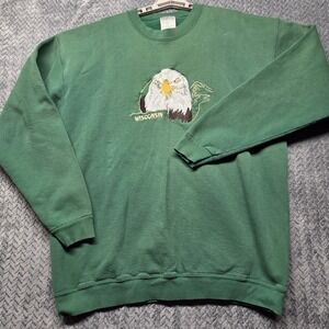 Vintage Wisconsin Bald Eagle Crewneck Sweatshirt Men's XL Green USA Made Oneita